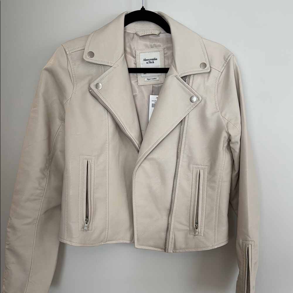 Abercrombie & Fitch Cream vegan Leather Biker Jacket